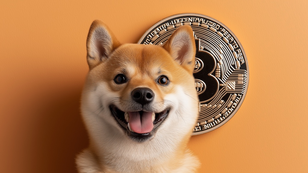 Dogecoin meme coin smiling dog